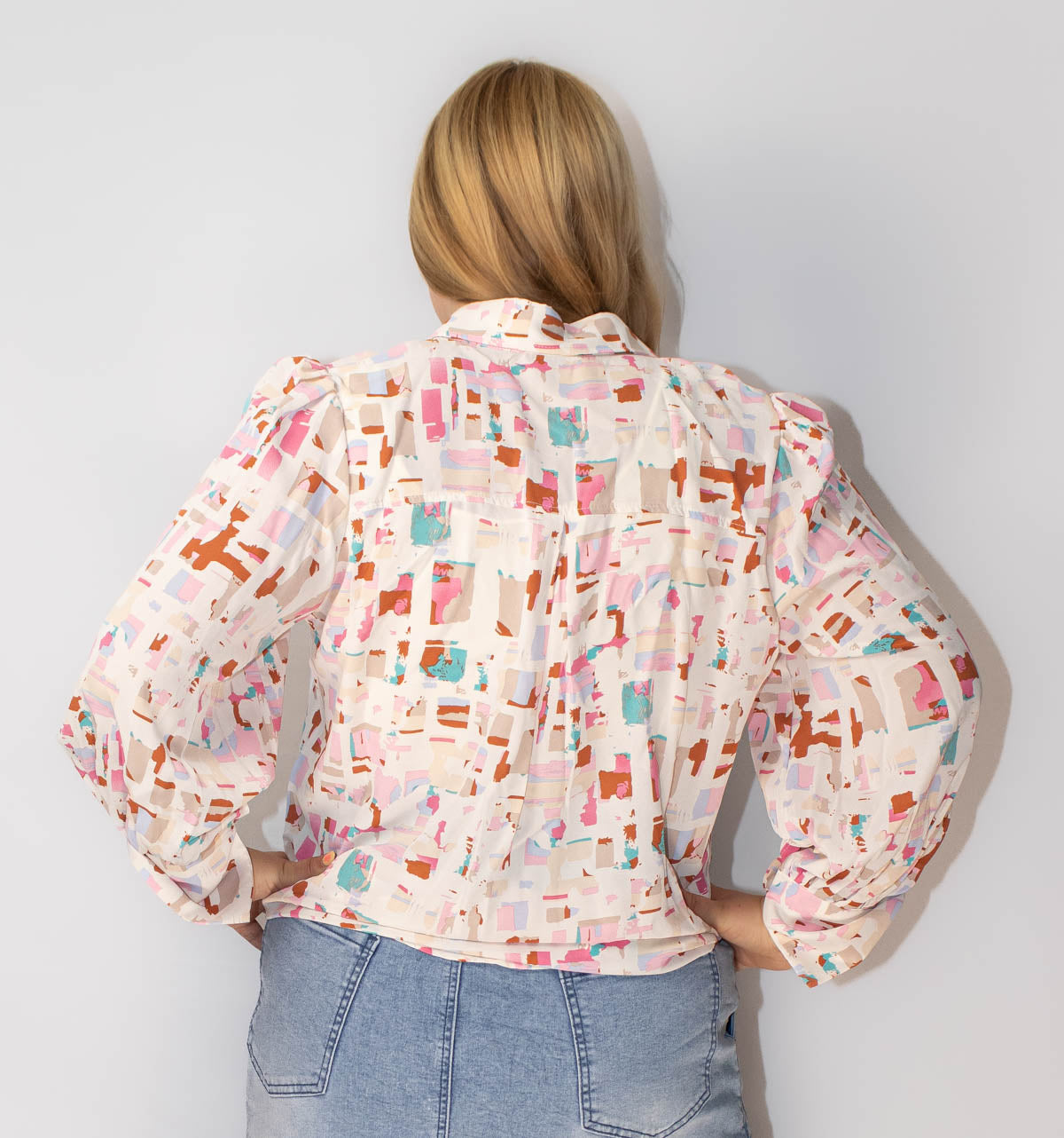 Multicolor Printed Collared Neck Long Sleeve Shirt