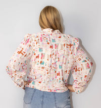 Multicolor Printed Collared Neck Long Sleeve Shirt