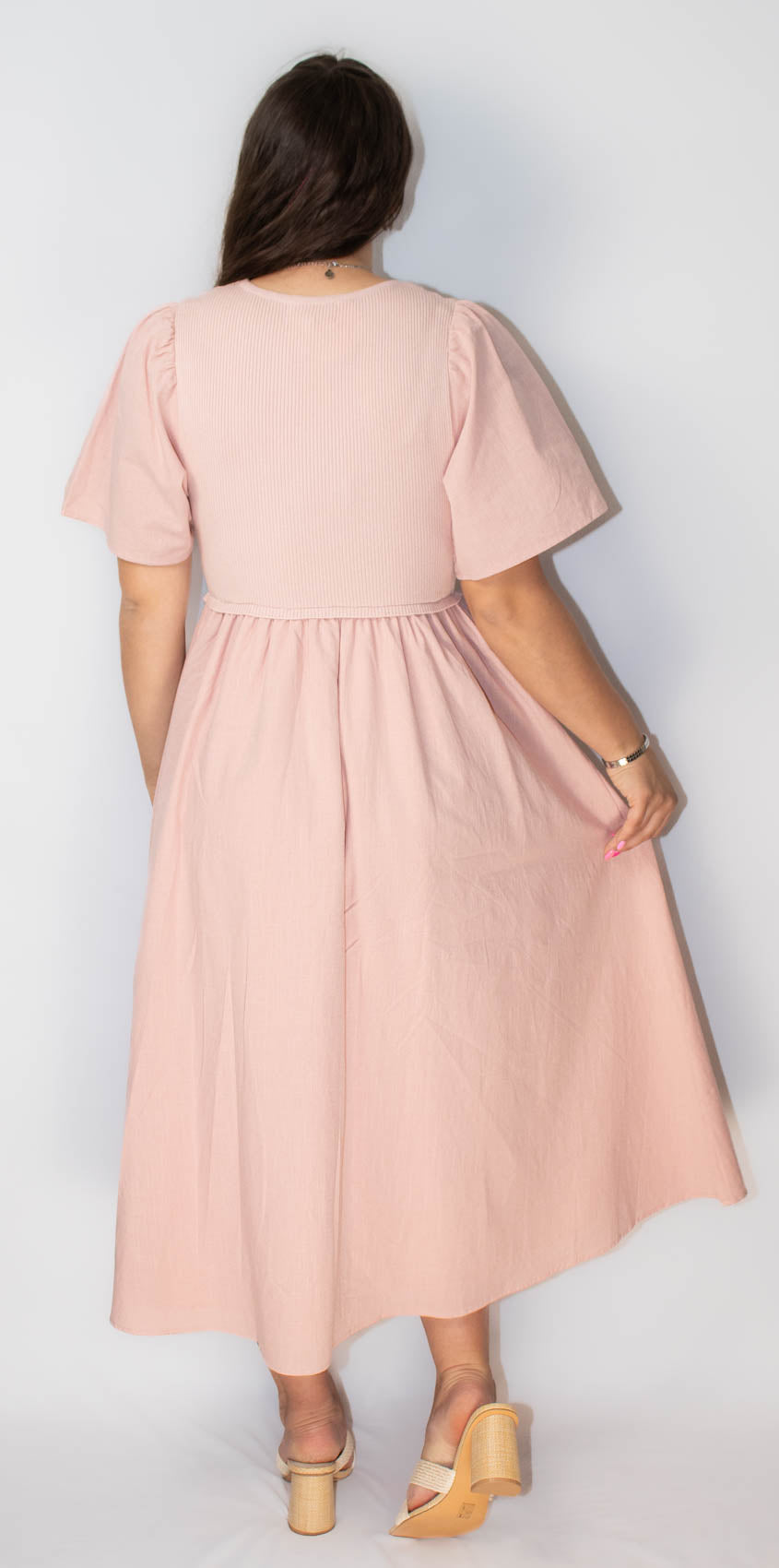 Ribbed Sweater Top Midi Dress With Crinkled Skirt