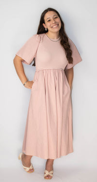 Ribbed Sweater Top Midi Dress With Crinkled Skirt