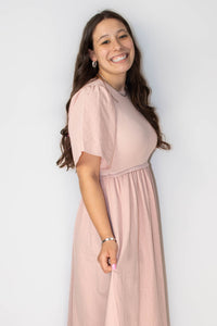 Ribbed Sweater Top Midi Dress With Crinkled Skirt