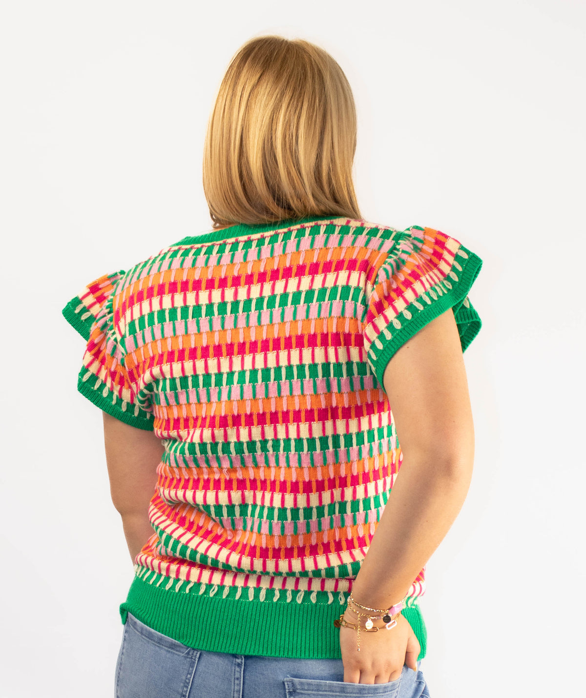 Colorblock Cap Sleeve Knit Top