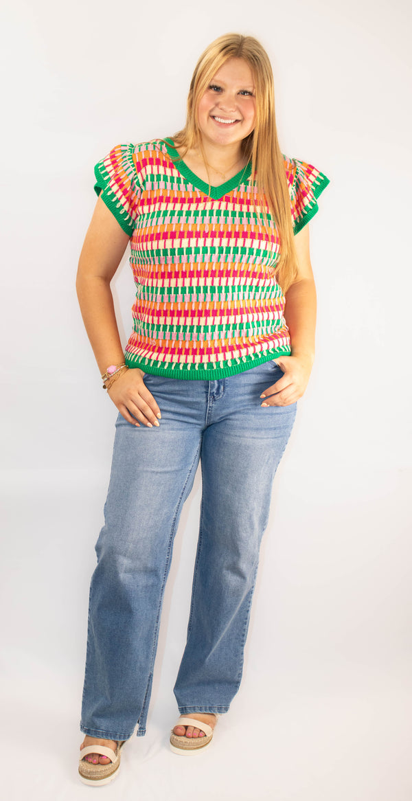 Colorblock Cap Sleeve Knit Top