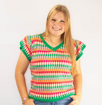 Colorblock Cap Sleeve Knit Top