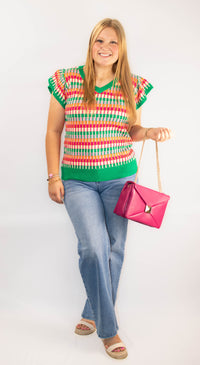 Colorblock Cap Sleeve Knit Top