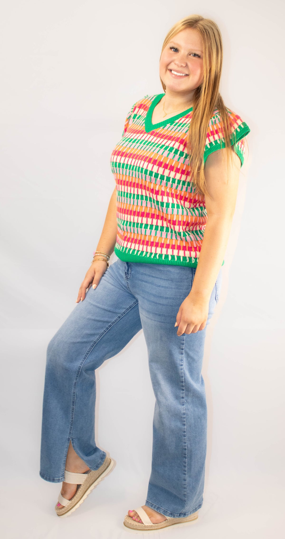 Colorblock Cap Sleeve Knit Top