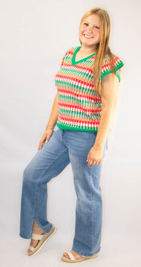 Colorblock Cap Sleeve Knit Top