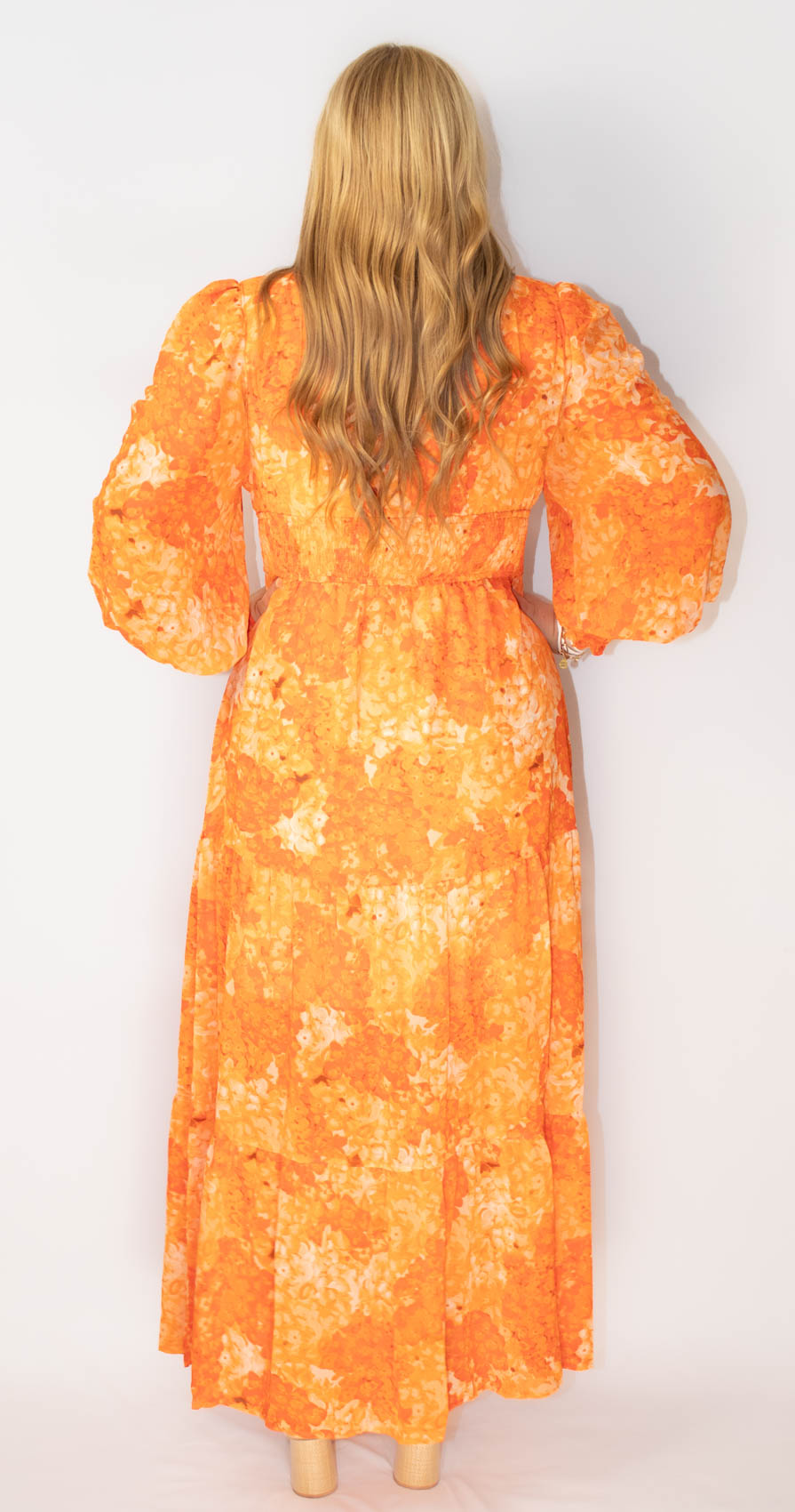 Orange Boho Floral Tiered Maxi Dress