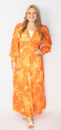 Orange Boho Floral Tiered Maxi Dress