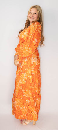 Orange Boho Floral Tiered Maxi Dress