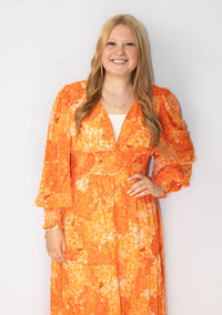 Orange Boho Floral Tiered Maxi Dress