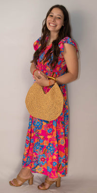 Pink Floral V Neck Ruffle Tiered Dress