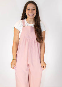 Solid Button Sling Jumpsuit- Pink