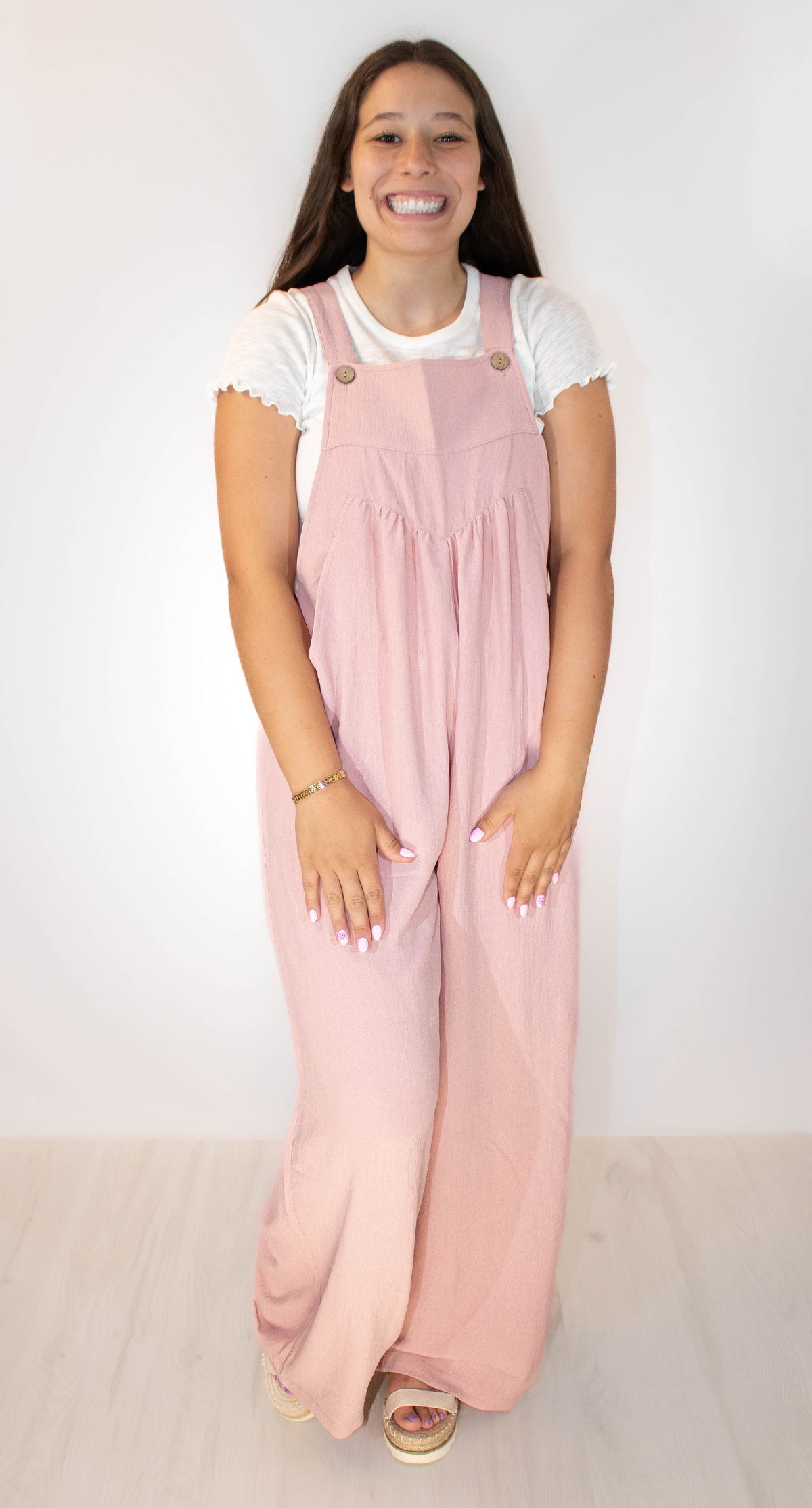 Solid Button Sling Jumpsuit- Pink