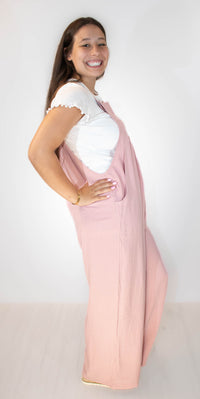 Solid Button Sling Jumpsuit- Pink