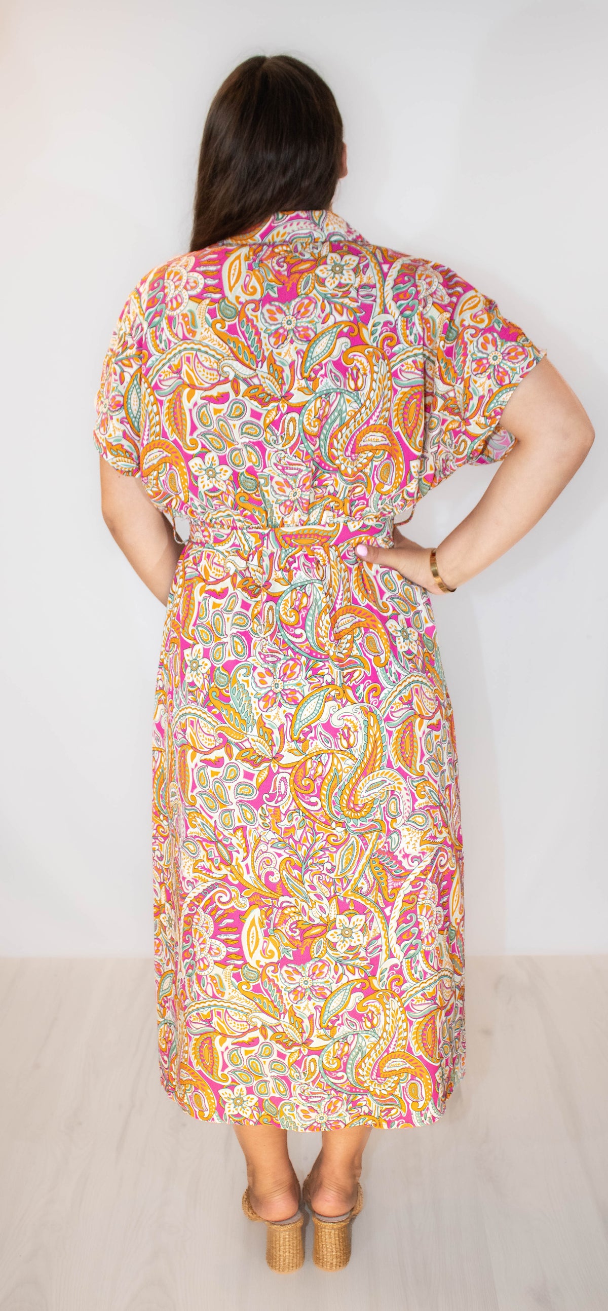 Button Down Paisley Midi Dress