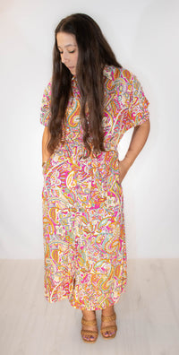 Button Down Paisley Midi Dress