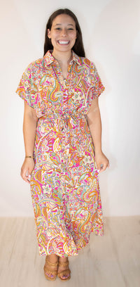 Button Down Paisley Midi Dress