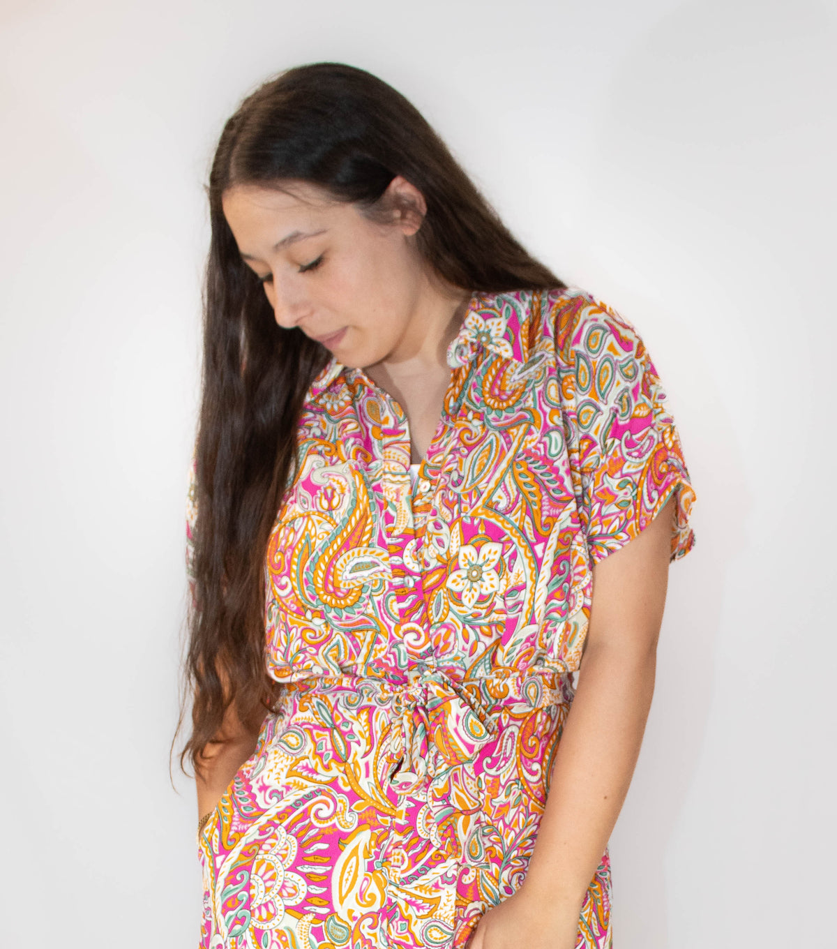 Button Down Paisley Midi Dress