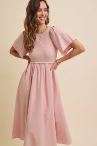 Ribbed Sweater Top Midi Dress With Crinkled Skirt