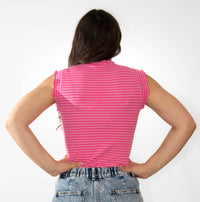 Stretchy Ruffle Sleeve Stripe Tank Top