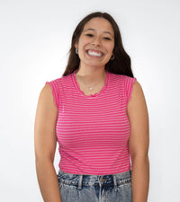 Stretchy Ruffle Sleeve Stripe Tank Top