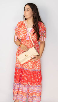 Boho Tassel Tie Sleeve Maxi Dress