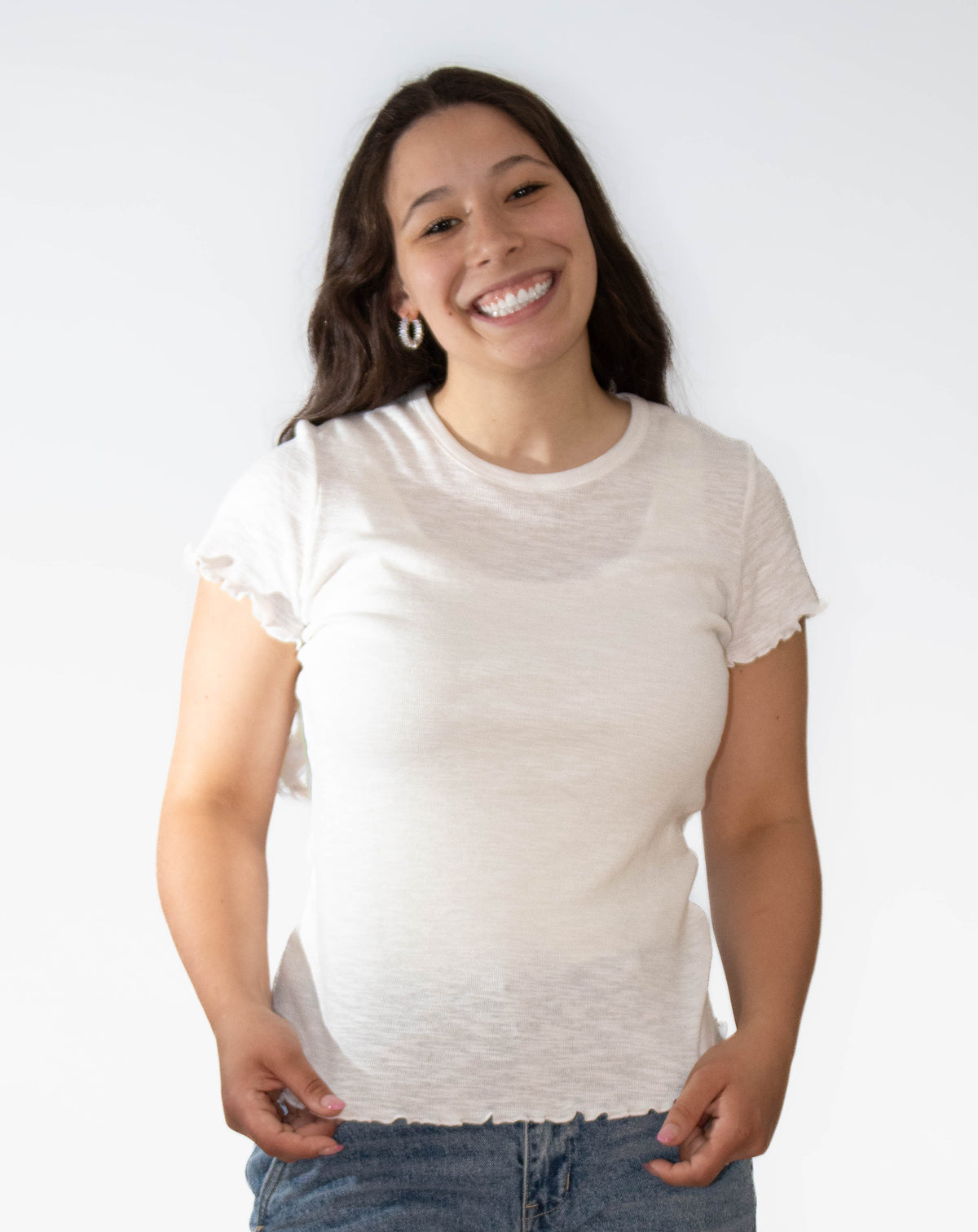 Ruffle Short Sleeve Top-White