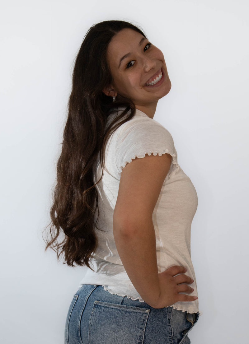 Ruffle Short Sleeve Top-White