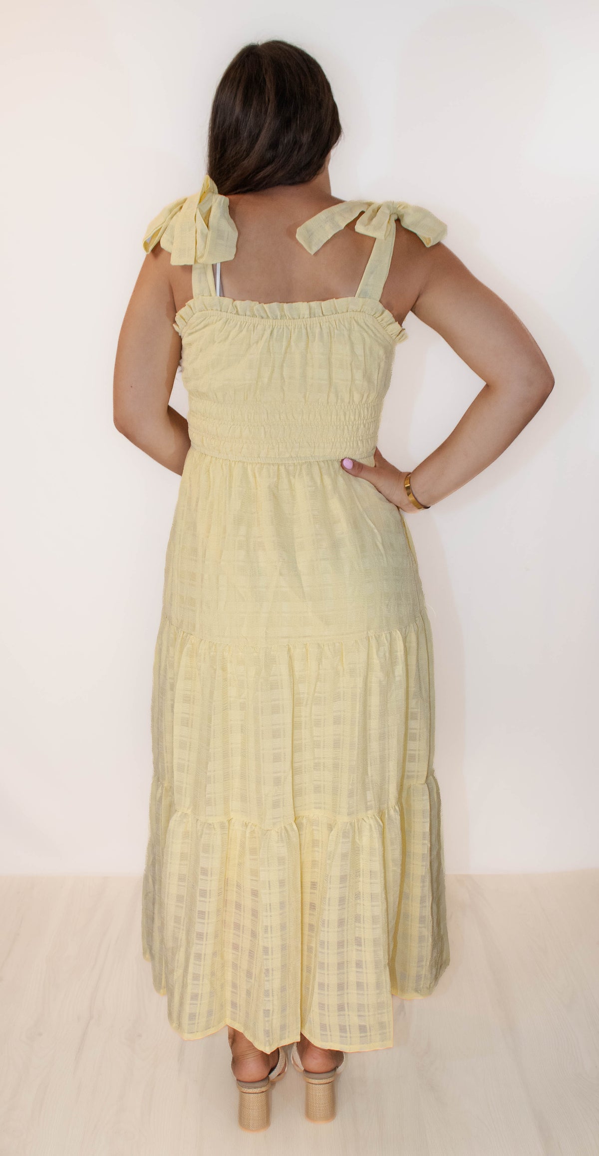 Tie Strap Midi Dress-Yellow