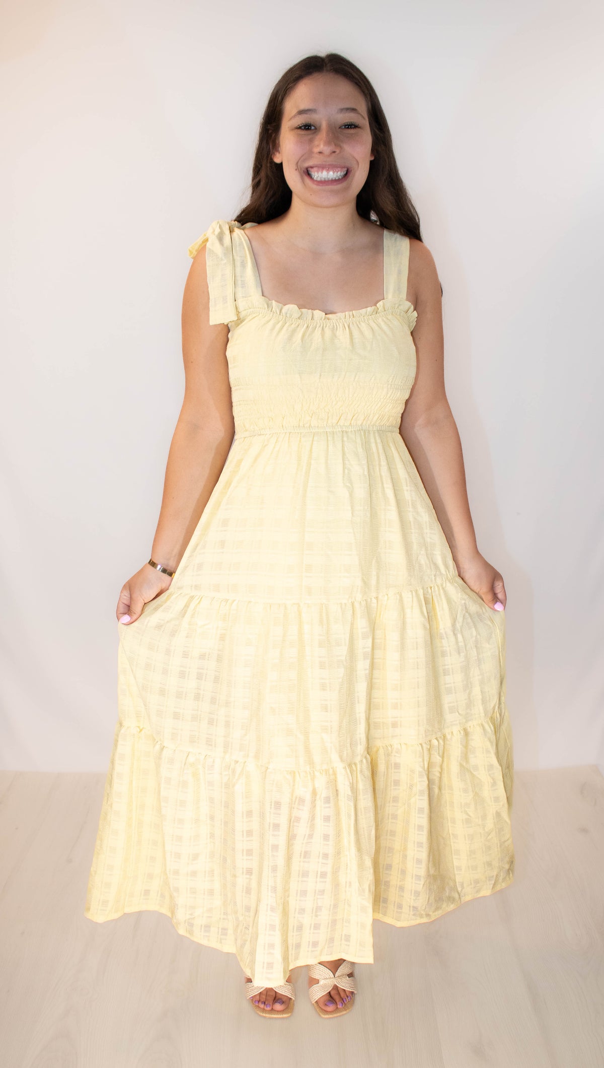 Tie Strap Midi Dress-Yellow