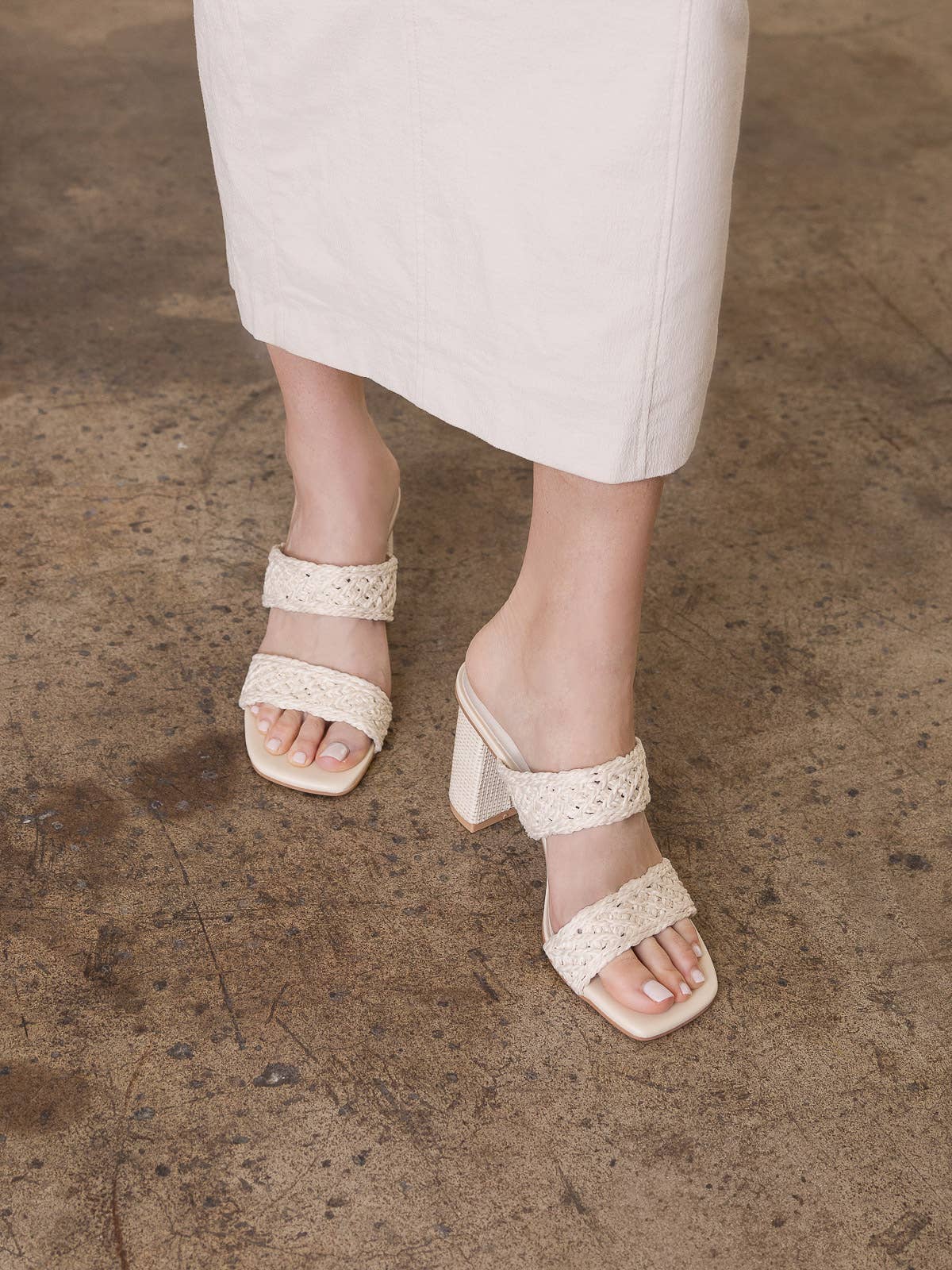 The Barbara | White Woven Double Band Heel