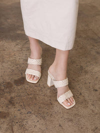 The Barbara | White Woven Double Band Heel