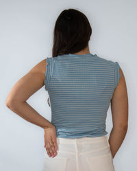 Stretchy Ruffle Sleeve Stripe Tank Top