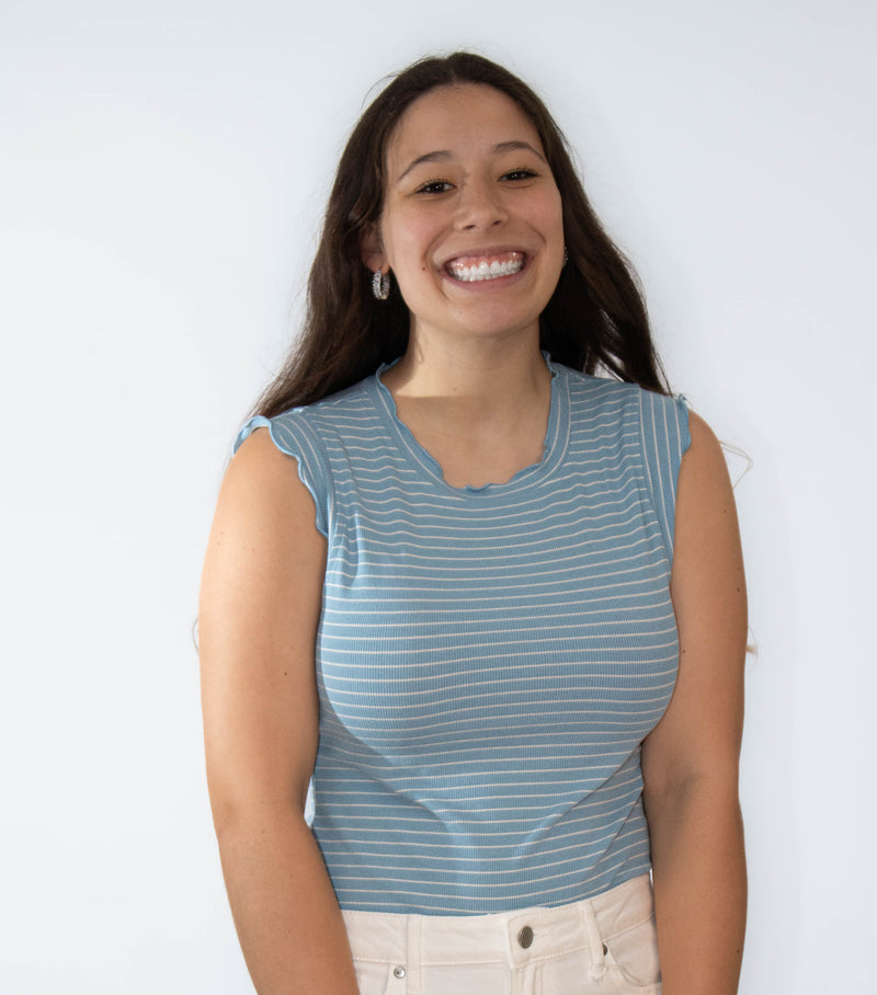 Stretchy Ruffle Sleeve Stripe Tank Top