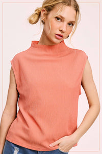 Stretchy Crinkled Fabric Sleeveless Top