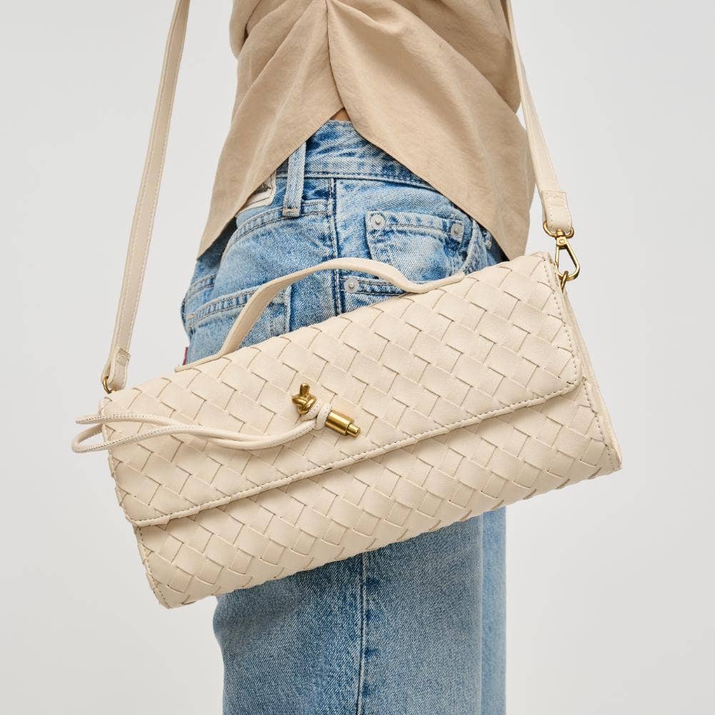 Ada Top Handle Woven East West Clutch Crossbody: Oatmilk