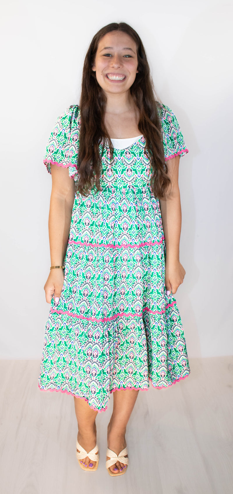 Green Tiered Midi Dress