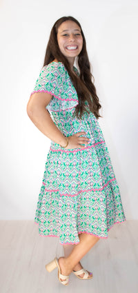 Green Tiered Midi Dress