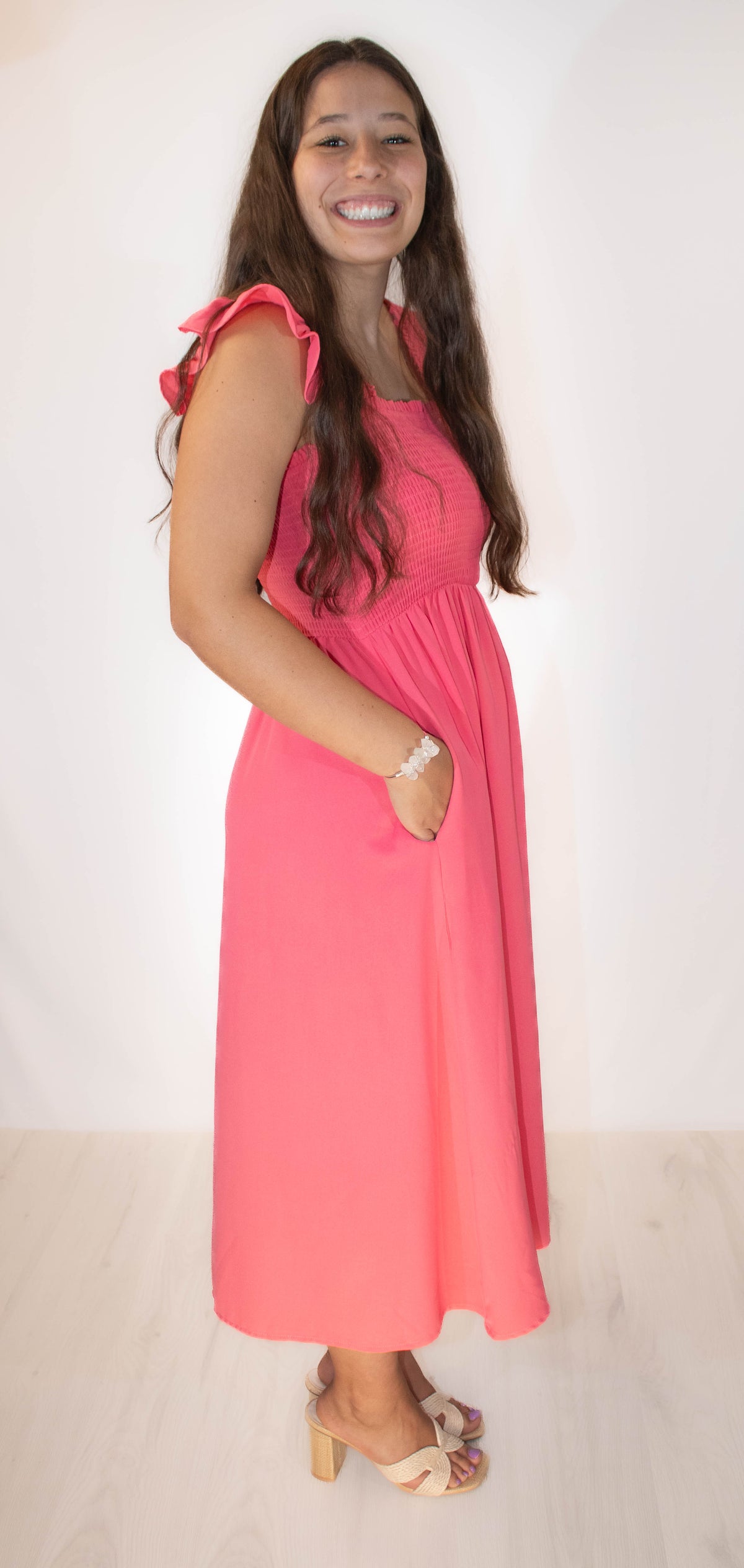 Solid Woven Midi Dress